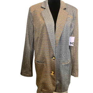 SO~Goods For Life~NWT~Stylish~Two-Tone~Black/Tan~Plaid~Oversized Blazer~Size M